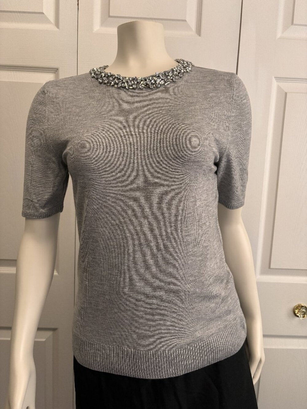 THEO Vegan Cashmere Gray Embellished Neck Knit Top Small
